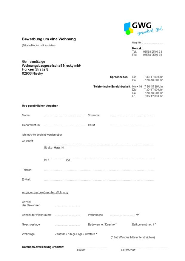 Vorschau: Bewerbung um eine Wohnung