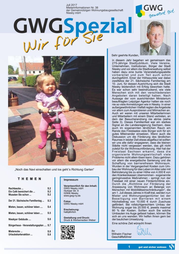 Titelseite: GWG Mieterzeitung Juli 2017