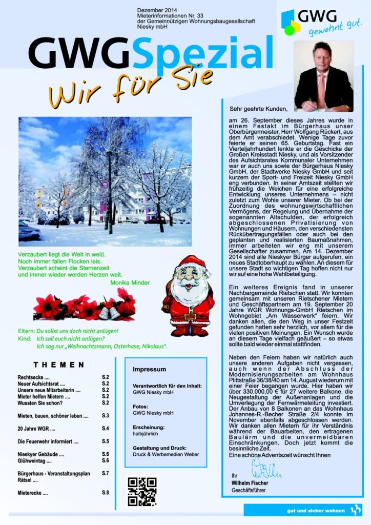 Titelseite: GWG Mieterzeitung Dezember 2014